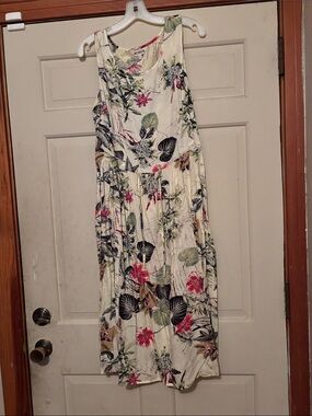 Sleeveless Floral Maxi Dress in Cream with Pink & Green Accents